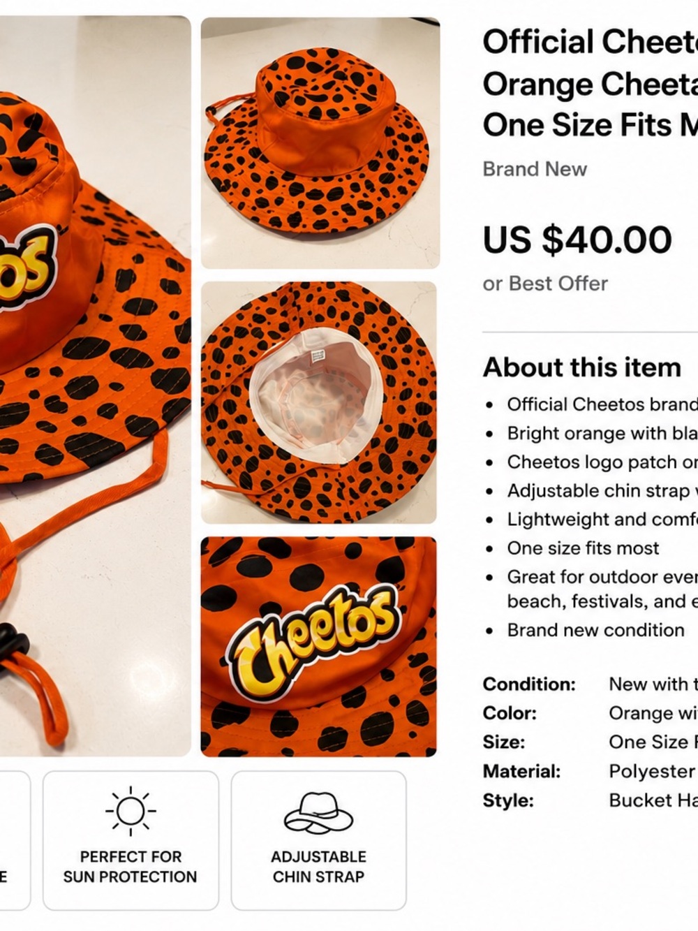 Mens Cheetos Cheetah Print Bucket Hat – Orange & Black